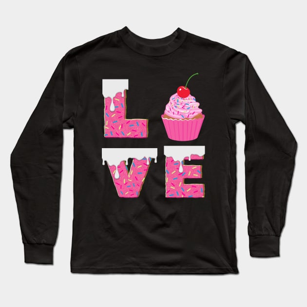 Cupcakes Baking Sweet - Love Long Sleeve T-Shirt by JunThara